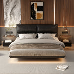 Load image into Gallery viewer, Contemporary Floating Platform Bed with LED Ambient Lighting & Upholstered Headboard
