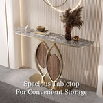 Load image into Gallery viewer, Modern Sintered Stone Entryway Console Table with Gold Metal Artistic Base