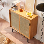 Load image into Gallery viewer, 39" Modern Rattan Sideboard 2-Door Natural Wood Buffet Cabinet with Metal Legs