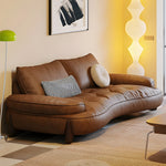 Load image into Gallery viewer, Modern Curved Leather Sofa Camel Upholstery Low Profile Contemporary Lounge Design