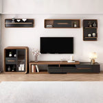 Load image into Gallery viewer, 78.7" Modern Walnut & Black Adjustable TV Console Expandable Media Stand