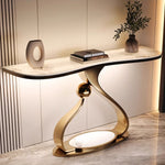 Load image into Gallery viewer, Modern Sintered Stone Entryway Console Table with Gold Sculptural Metal Base