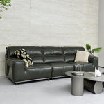 Load image into Gallery viewer, 132.28" Modern Minimalist Genuine Leather Sofa Deep Green Upholstered Couch Wide Seat Living Room Sofa with Clean Lines
