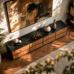 Load image into Gallery viewer, 86.6'' Modern Walnut Low Profile TV Stand with Drawers Mid Century Media Console