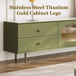 Load image into Gallery viewer, 70.87" Modern Green TV Stand with Gold-Ribbed Glass Doors & Storage Drawers