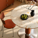 Load image into Gallery viewer, 31.49" Modern Round Dining & Conversation Table with Marble-Effect Top and Stainless Steel Base