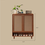 Load image into Gallery viewer, Mid-Century Rattan Shoe Cabinet with 2 Doors Walnut Wood Entryway Storage Organizer with Open Shelf