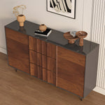 Load image into Gallery viewer, 62.9'' Modern Walnut Sideboard Fluted Wood Storage Cabinet with Metal Frame and Doors