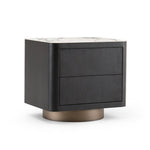 Load image into Gallery viewer, Modern Black Wood Nightstand with Faux Stone Top and Brushed Metal Base