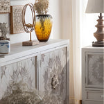 Load image into Gallery viewer, 61'' Boho Mandala Carved Sideboard Cabinet White Washed Wooden Buffet Storage with Metal Base Decorative Accent Console