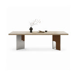 Load image into Gallery viewer, Modern Rectangular Dining Table with Sintered Stone Top and Mixed Wood Metal Base