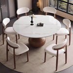 Load image into Gallery viewer, Round Dining Table Wooden Base and Ceramic Stone Top Modern Aesthetic