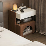 Load image into Gallery viewer, Modern Nightstand with Drawer and Open Shelf Wooden Bedside Table with Built-in Pet House Contemporary Storage Cabinet