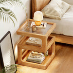 Load image into Gallery viewer, Modern Solid Wood Bedside Table with Fluted Glass Top Multi Layer Storage Nightstand