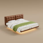 Load image into Gallery viewer, Modern Floating Bed with LED Lighting & Upholstered Headboard