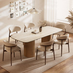 Load image into Gallery viewer, Square Dining Table White Marble Effect Top Semi-cylindrical Wooden Base for 6 People