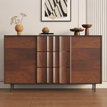 Load image into Gallery viewer, 62.9'' Modern Walnut Sideboard Fluted Wood Storage Cabinet with Metal Frame and Doors