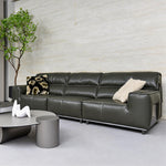 Load image into Gallery viewer, 132.28" Modern Minimalist Genuine Leather Sofa Deep Green Upholstered Couch Wide Seat Living Room Sofa with Clean Lines