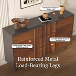 Load image into Gallery viewer, 62.9'' Modern Walnut Sideboard Fluted Wood Storage Cabinet with Metal Frame and Doors