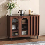 Load image into Gallery viewer, 35.4'' Modern Walnut Sideboard with Arched Fluted Glass Doors Buffet Cabinet with Carved Panels & Metal Legs