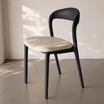 Load image into Gallery viewer, Modern Minimalist Dining Chair Faux Leather Seat Solid Wood Frame Black and Beige Accent Chair 1 Piece