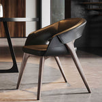 Load image into Gallery viewer, Modern Upholstered Dining Chair Faux Leather Seat Curved Armrest Accent Chair with Solid Wood Legs 1 Piece