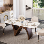 Load image into Gallery viewer, Modern Luxury Dining Set Sculptural Wood & Marble-Effect Table × White-and-Gold Buffet Cabinet