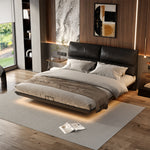 Load image into Gallery viewer, Contemporary Floating Platform Bed with LED Ambient Lighting & Upholstered Headboard