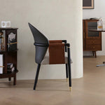 Load image into Gallery viewer, Modern Upholstered Dining Chair Set of 2 Curved Back Accent Chair with Faux Leather Armrests and Ash Wood Legs