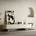 Load image into Gallery viewer, 86.6" Modern Walnut TV Stand Curved Edge Media Console Low Profile Entertainment Center