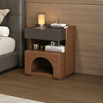 Load image into Gallery viewer, Modern Nightstand with Drawer and Open Shelf Wooden Bedside Table with Built-in Pet House Contemporary Storage Cabinet