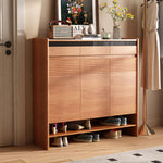 Load image into Gallery viewer, Modern Wood Shoe Cabinet with Doors Natural Entryway Storage Organizer with Open Shelf