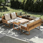 Load image into Gallery viewer, 55.1" Outdoor PE Rattan Loveseat with Cushioned Seat and Pillow Backrest