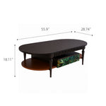 Load image into Gallery viewer, 55.9" Norwegian Jungle Print Arched Carved Oval Coffee Table With Drawer