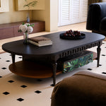 Load image into Gallery viewer, 55.9" Norwegian Jungle Print Arched Carved Oval Coffee Table With Drawer