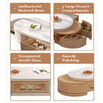 Load image into Gallery viewer, Modern Natural Wood & White Extendable Oval Coffee Table with Stone Top and Hidden