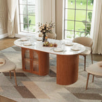 Load image into Gallery viewer, 70"/78"Modern Dining Table with Stone Top & Storage Cabinet Scratch-Resistant Surface Double-Door Design and Solid Wood Legs