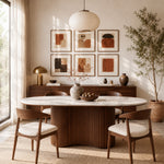 Load image into Gallery viewer, Sculptural Fluted Base Oval Dining Table with Sintered Stone Top
