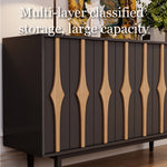 Load image into Gallery viewer, 62.9'' Modern Black & Natural Wood Sideboard Cabinet with Decorative Slatted Doors