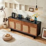 Load image into Gallery viewer, 63" Bohemian Style Rattan Door Credenza Sideboard With Storage