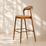 Load image into Gallery viewer, Modern Solid Wood Bar Stool with Curved Backrest Upholstered Counter Chair 1 Piece