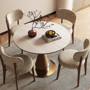 Modern Extendable Round Dining Table with Sintered Stone Top & Sculptural Pedestal Base