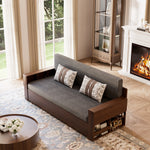 Load image into Gallery viewer, Side profile of the sofa bed showing sturdy legs and fabric finish