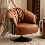 Load image into Gallery viewer, Modern Swivel Lounge Chair Faux Leather Accent Chair with Sculptural Cushion Design