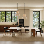 Load image into Gallery viewer, Modern Rectangular Dining Table with Sintered Stone Top and Mixed Wood Metal Base