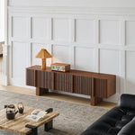 Load image into Gallery viewer, 78.7" Modern Walnut Slatted TV Stand Mid Century Media Console Cabinet