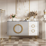 Load image into Gallery viewer, 62.4" Sleek Modern White and Gold Buffet Cabinet with Circular Accents