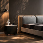 Load image into Gallery viewer, Modern Black Wood Nightstand with Faux Stone Top and Brushed Metal Base