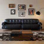 Load image into Gallery viewer, Modern Black Tufted Leather Sofa Minimalist Deep Seat Couch with Sculptural Armrests
