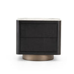 Load image into Gallery viewer, Modern Black Wood Nightstand with Faux Stone Top and Brushed Metal Base